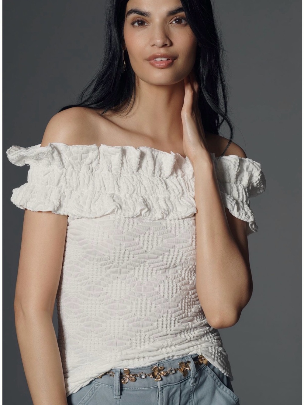 NWT Anthropologie Maeve Off-The-Shoulder Ruffle Top Size M